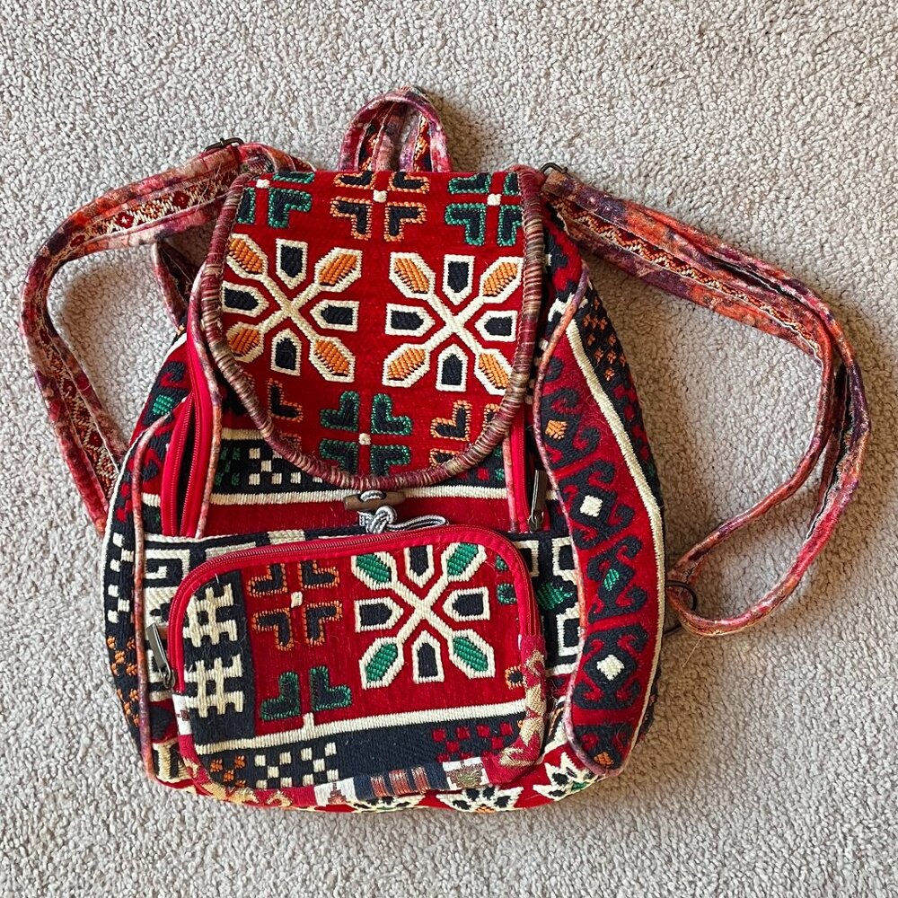 Woven *Tapestry* Backpack | Adjustable Straps | Very Unique | One of a Kind, EUC - Picture 3 of 16